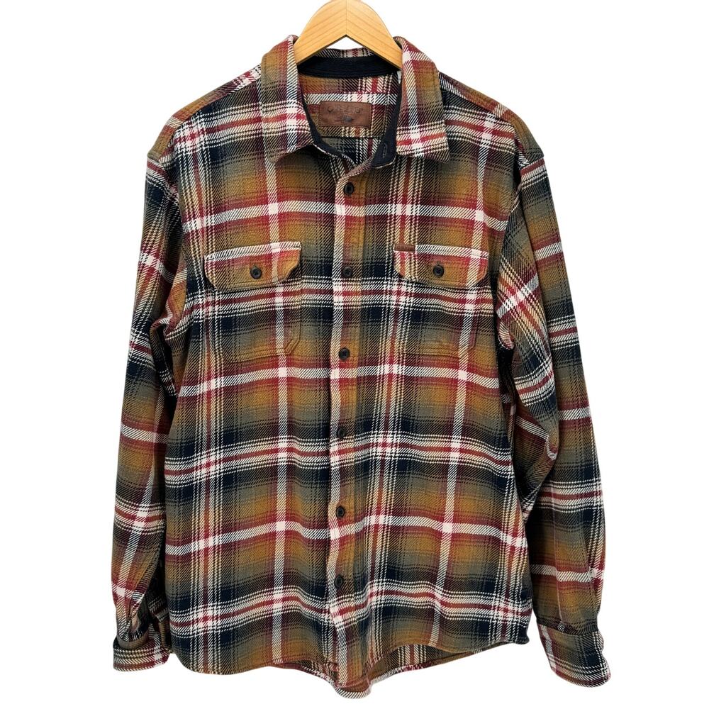 Orvis Shacket Mens Large Flannel Plaid Shirt Jacket Button Up Long Sleeve Cotton